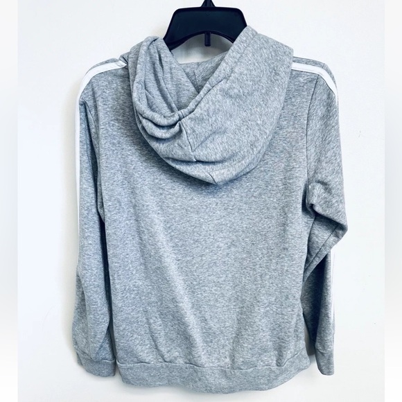Adidas Women Small Gray Three Stripe Sleeve Pullover Hoodie Hooded Sweatshirt - Picture 4 of 5
